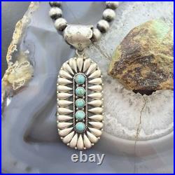 Sterling Southwestern Style Turquoise &Silver Teardrop Cluster Pendant For Women