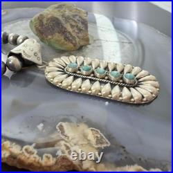 Sterling Southwestern Style Turquoise &Silver Teardrop Cluster Pendant For Women