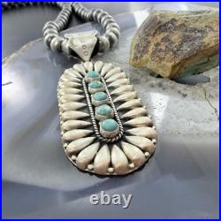 Sterling Southwestern Style Turquoise &Silver Teardrop Cluster Pendant For Women