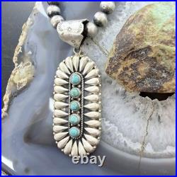 Sterling Southwestern Style Turquoise &Silver Teardrop Cluster Pendant For Women