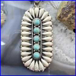 Sterling Southwestern Style Turquoise &Silver Teardrop Cluster Pendant For Women