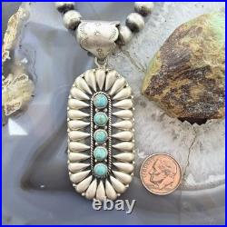 Sterling Southwestern Style Turquoise &Silver Teardrop Cluster Pendant For Women