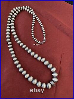 Sterling silver Navajo pearls graduated necklace Bead size 7 mm to 20 mm