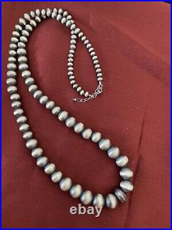 Sterling silver Navajo pearls graduated necklace Bead size 7 mm to 20 mm