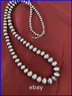 Sterling silver Navajo pearls graduated necklace Bead size 7 mm to 20 mm