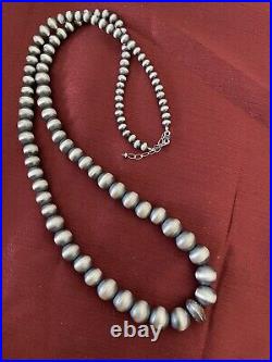 Sterling silver Navajo pearls graduated necklace Bead size 7 mm to 20 mm