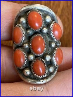 Stunning Huge Navajo 7-Stone Coral Ring Sterling Silver 8.5 Old