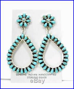 Stunning Native American Navajo Cluster Earrings Turquoise Teardrop Post