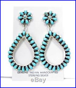 Stunning Native American Navajo Cluster Earrings Turquoise Teardrop Post