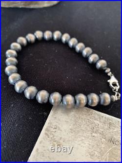 Stunning Navajo Pearls 8mm Beads 7 Native Amer Sterling Silver Bracelet 01404