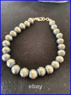 Stunning Navajo Pearls 8mm Beads 7” Native Amer Sterling Silver Bracelet 01404 