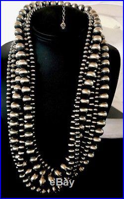 Stunning! Navajo Pearls Sterling Silver Bead Necklace 60 Long 3 Strands
