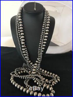 Stunning! Navajo Pearls Sterling Silver Bead Necklace 60 Long 3 Strands