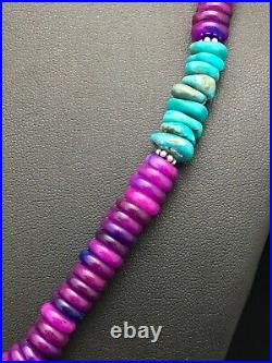 Stunning Navajo Purple Sugilite Turquoise Bead Sterling Silver Necklace 20 3280