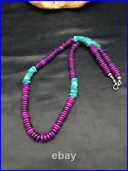 Stunning Navajo Purple Sugilite Turquoise Bead Sterling Silver Necklace 20 3280