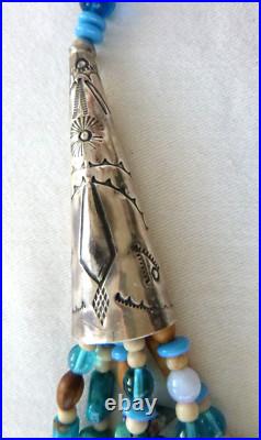 Stunning Navajo'Sky Spirit' Necklace 28 Turquoise Glass 925 Sterling Silver