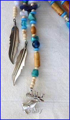 Stunning Navajo'Sky Spirit' Necklace 28 Turquoise Glass 925 Sterling Silver