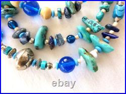 Stunning Navajo'Sky Spirit' Necklace 28 Turquoise Glass 925 Sterling Silver