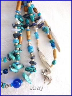 Stunning Navajo'Sky Spirit' Necklace 28 Turquoise Glass 925 Sterling Silver