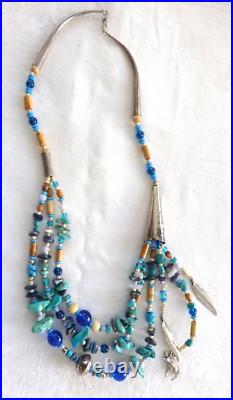 Stunning Navajo'Sky Spirit' Necklace 28 Turquoise Glass 925 Sterling Silver