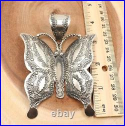 Stunning Navajo Sterling Silver Pendant Butterfly 4 1/2 Vincent Platero