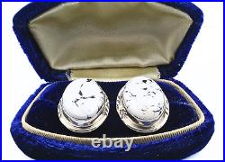 Stunning Navajo White Buffalo Cabochon Sterling Silver Post Earrings