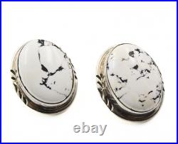 Stunning Navajo White Buffalo Cabochon Sterling Silver Post Earrings