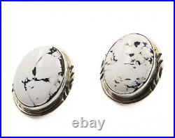 Stunning Navajo White Buffalo Cabochon Sterling Silver Post Earrings