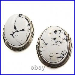 Stunning Navajo White Buffalo Cabochon Sterling Silver Post Earrings