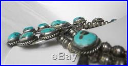 Stunning Old Pawn Navajo Sterling Kingman Turquoise Squash Blossom Necklace140g