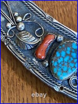 Stunning Vintage Navajo Sterling Silver Collar 1970s Turquoise Coral Signed