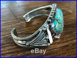 Stunning Vintage Navajo Turquoise Sterling Silver Bracelet Cuff Old