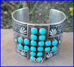 Sunshine Reeves Native American Sterling & Sleeping Beauty Turquoise Cuff signed