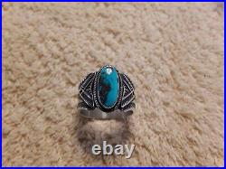 Sunshine Reeves, Navajo, sterling silver and turquoise man`s ring sz 12