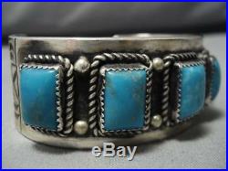 Superlative Vintage Navajo Blue Gem Turquoise Sterling Silver Bracelet Old