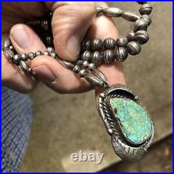 Sweet! Vintage Navajo Southwestern Sterling Silver & Turquoise Pendant Necklace