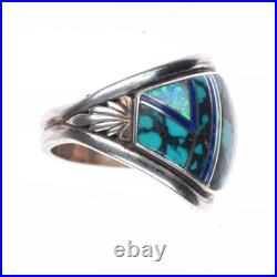 Sz11.5 Kenneth Bitsie Navajo sterling silver, turquoise/opal/lapis men's ring