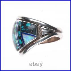 Sz11.5 Kenneth Bitsie Navajo sterling silver, turquoise/opal/lapis men's ring
