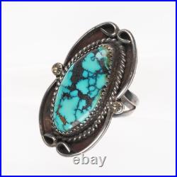 Sz7.5 TB Vintage Navajo sterling silver spiderweb turquoise ring