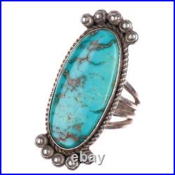 Sz8 Harry Morgan Navajo sterling silver long ring with nice turquoise