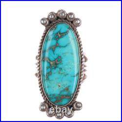 Sz8 Harry Morgan Navajo sterling silver long ring with nice turquoise