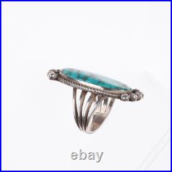 Sz8 Harry Morgan Navajo sterling silver long ring with nice turquoise