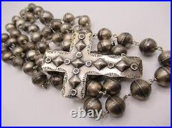 T. Yazzie Navajo Native American Indian Sterling Silver Pearls Rosary Necklace