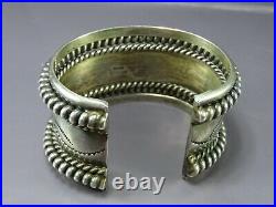 TAHE NAVAJO Sterling Silver WIDE CUFF BRACELET Stamped 7 ROWS withCOILS Heavy