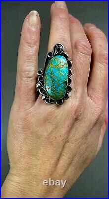 THE BEST Vintage Navajo Sterling Silver Spiderweb Turquoise Ring HUGE WOW