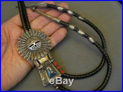 THOMAS BYRD RED MESA turquoise sterling silver sunface bolo tie 4 1/8 x 2 1/2