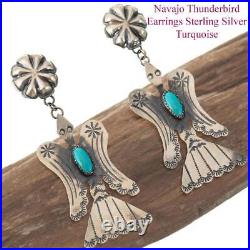 THUNDERBIRD EARRINGS Turquoise & Sterling Silver Native American Handmade Navajo