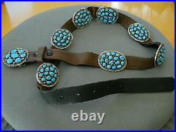 TOMMY MOORE Native American Indian Turquoise Cluster Sterling Silver Concho Belt