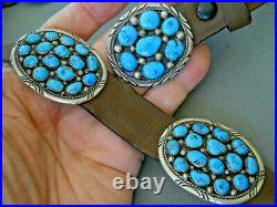 TOMMY MOORE Native American Indian Turquoise Cluster Sterling Silver Concho Belt