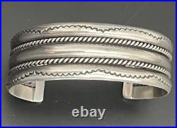 Tahe Sterling Silver Navajo Native American Twisted Rope Wide Cuff Bracelet 41gr